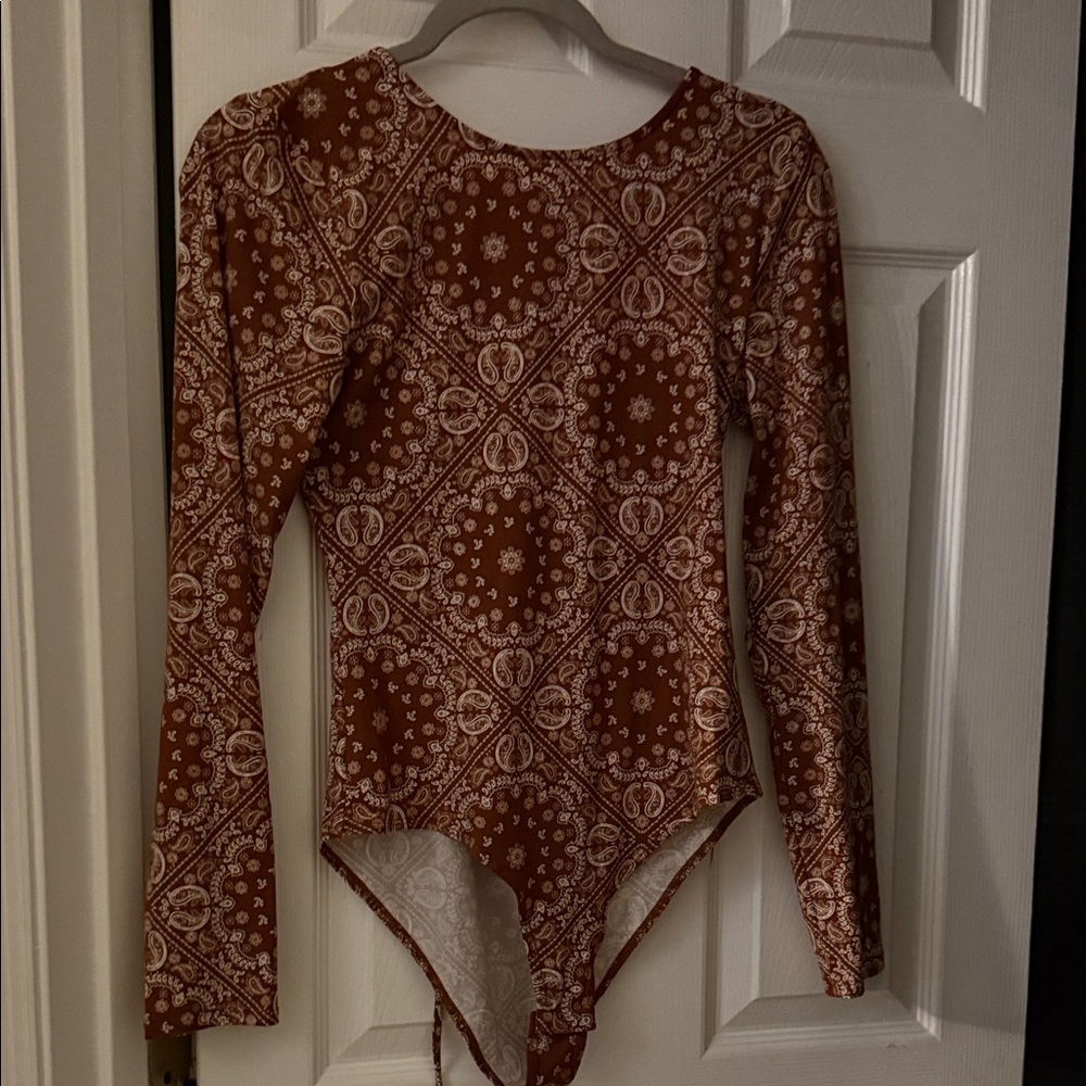 Elegant Brown Patterned Bodysuit
